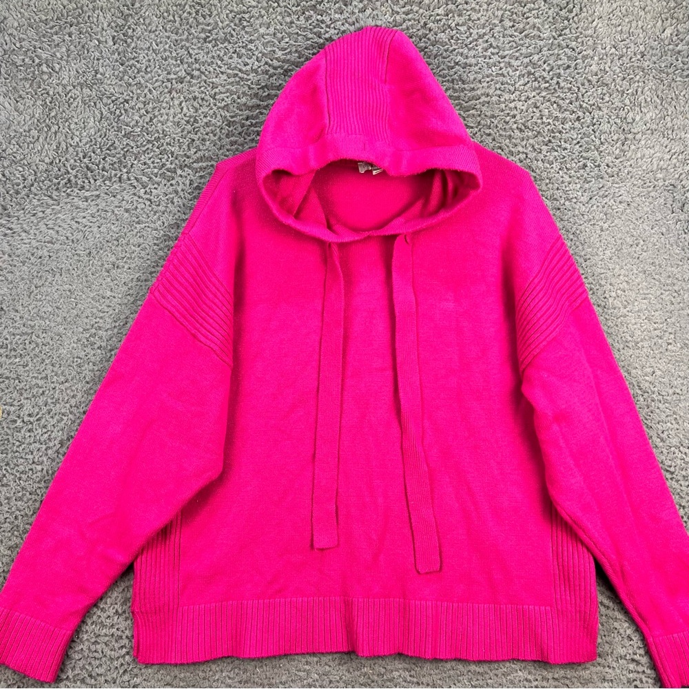 Crown & Ivy Sweatshirt Hoodie Large Pink Long Sleeve Kangaroo Pouch Knit Casual